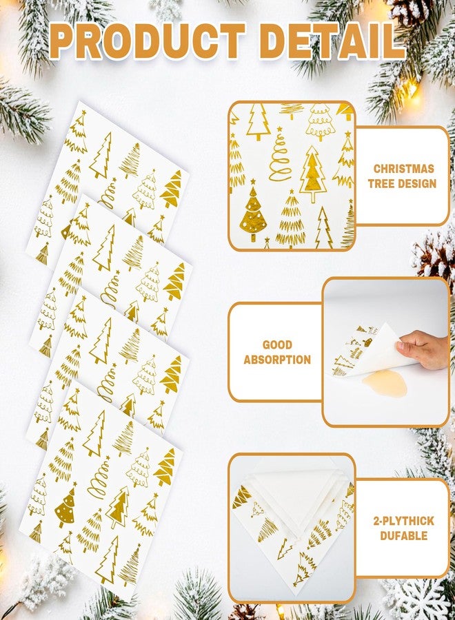 AimFun 100 Pcs Gold Xmas Trees Paper Napkins Christmas Tree Disposable Party Napkin Winter New Year Foil Beverage Hand Towels for Holiday Merry Christmas Party Supplies - Image 3